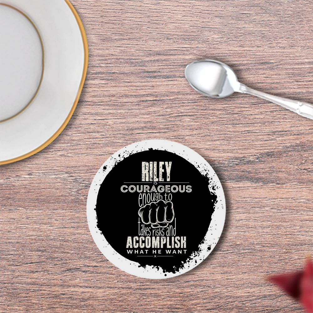 Coasters | 3mm MDF Board | Super Glossy Finish, Durable | Unisex | Personalized | Typography | Courage | Ambition | Self-purchase | Empowering | Courage To Conquer - front - White - mockup 1