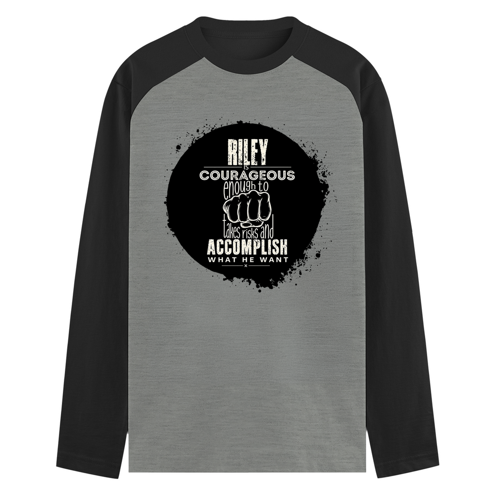 Male Raglan T-Shirt | Men's Regular Fit | 180 GSM Bio-Washed Fabric | Double Stitched, Ribbed Neck | Personalized | Typography | Courage | Ambition | Self-purchase | Empowering | Courage To Conquer - front - mockup 1