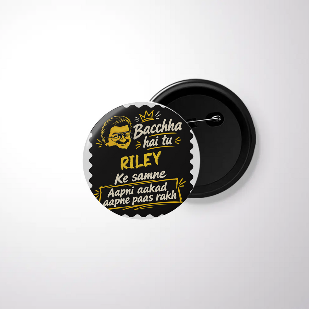 Pin Button Badge | Durable Metal | Glossy Finish | Unisex | Personalized | Bold Graphic | Pop Culture | Celebrity | Everyday | Assertive | Bacchha Hai Tu - front - White - mockup 1