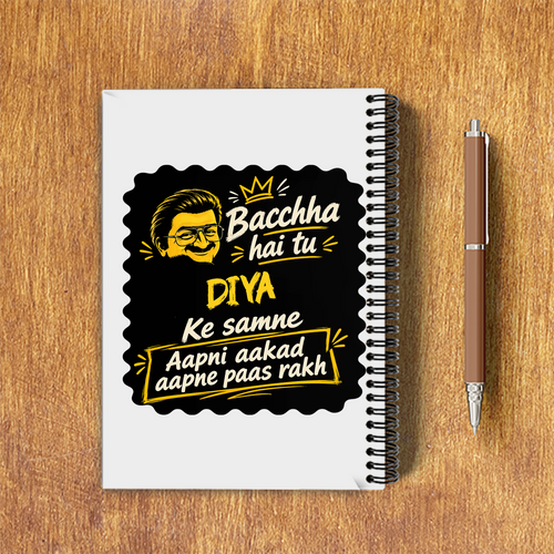 A5 Notepad | 120 Pages, Ruled/Unruled | 70 GSM Natural Shade Paper, 300 GSM Cover | Wire Bound | Everyday Use | Personalized | Bold Graphic | Pop Culture | Celebrity | Everyday | Assertive | Bacchha Hai Tu - back - White - mockup 2