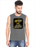 Male Sleeveless T-Shirt | Regular Fit Men | 180 GSM Bio-Washed Cotton Blend | Pre-Shrunk, Double-Stitched | Personalized | Bold Graphic | Pop Culture | Celebrity | Everyday | Assertive | Bacchha Hai Tu - front - Charcoal Melange - mockup 1