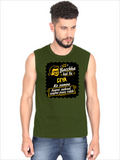 Male Sleeveless T-Shirt | Regular Fit Men | 180 GSM Bio-Washed Cotton Blend | Pre-Shrunk, Double-Stitched | Personalized | Bold Graphic | Pop Culture | Celebrity | Everyday | Assertive | Bacchha Hai Tu - front - Olive Green - mockup 1