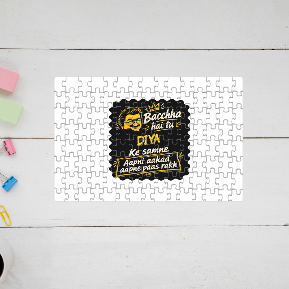 Jigsaw Puzzle | 120 Pieces A4 Size | Recycled Paper Semi-Glossy Finish | Fade-Proof Engaging Entertainment | Unisex | Personalized | Bold Graphic | Pop Culture | Celebrity | Everyday | Assertive | Bacchha Hai Tu - front - mockup 1