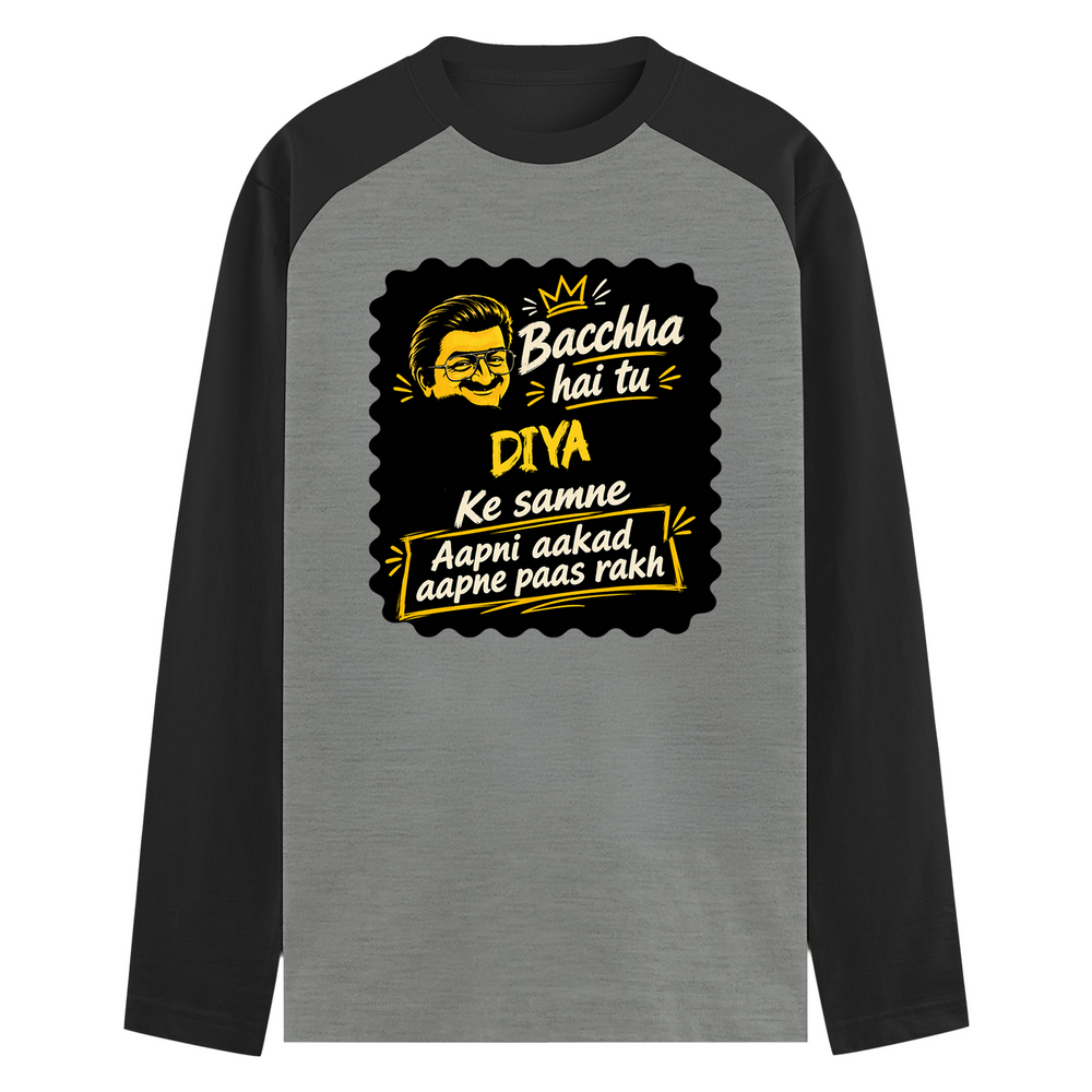 Male Raglan T-Shirt | Men's Regular Fit | 180 GSM Bio-Washed Fabric | Double Stitched, Ribbed Neck | Personalized | Bold Graphic | Pop Culture | Celebrity | Everyday | Assertive | Bacchha Hai Tu - front - mockup 1