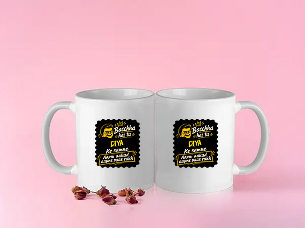 Color Coffee Mug | 11 oz | Premium Ceramic | Vibrant Inner & Handle | Unisex | Personalized | Bold Graphic | Pop Culture | Celebrity | Everyday | Assertive | Bacchha Hai Tu - front - White - mockup 1