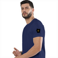 Male Classic Crew T-Shirt | Men's Regular Fit | 180 GSM Bio-Washed Cotton | Pre-Shrunk, Double-Stitched | Personalized | Typography | Travel | Everyday | Confident | Verified Travel Paglu - left sleeve - Royal Blue - mockup 5