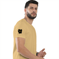Male Classic Crew T-Shirt | Men's Regular Fit | 180 GSM Bio-Washed Cotton | Pre-Shrunk, Double-Stitched | Personalized | Typography | Travel | Everyday | Confident | Verified Travel Paglu - right sleeve - Beige - mockup 6