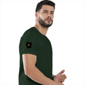 Male Classic Crew T-Shirt | Men's Regular Fit | 180 GSM Bio-Washed Cotton | Pre-Shrunk, Double-Stitched | Personalized | Typography | Travel | Everyday | Confident | Verified Travel Paglu - right sleeve - Bottle Green - mockup 6