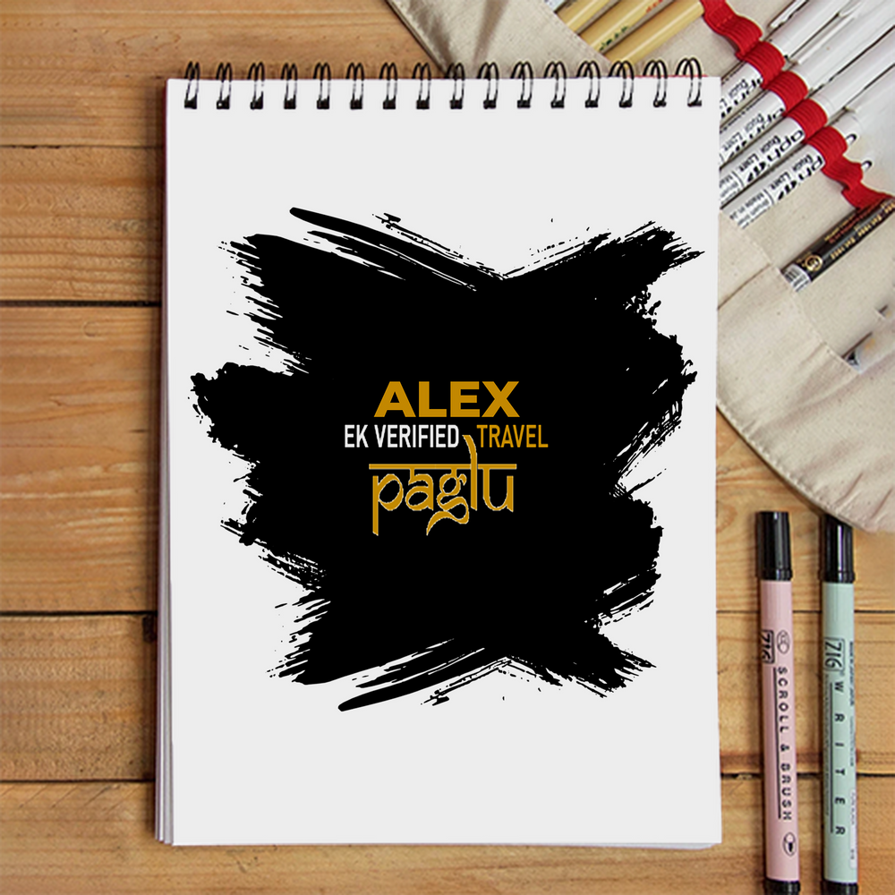 Sketchbook | A5 Size | 140 GSM Paper | Spiral Bound | Unisex | Personalized | Typography | Travel | Everyday | Confident | Verified Travel Paglu - front - White - mockup 1