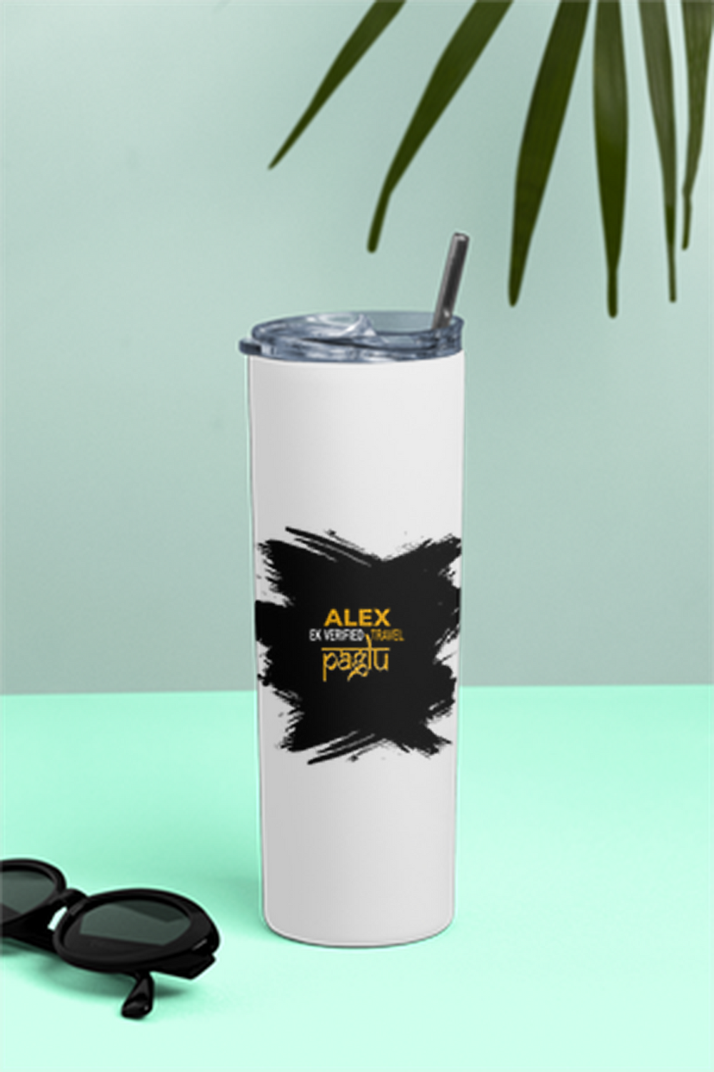 Tumbler Bottle | 20oz Capacity | Stainless Steel | Double-Wall Insulated, Splash-Proof Lid, Metal Straw | Everyday Use | Personalized | Typography | Travel | Everyday | Confident | Verified Travel Paglu - front - White - mockup 1