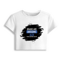 Female Baby Tee | Cropped Fit | Cotton Spandex Blend | Stretchy & Breathable | Women | Personalized | Typography | Intelligence | Humor | Everyday | Humorous | Brains Are Awesome - front - White - mockup 1