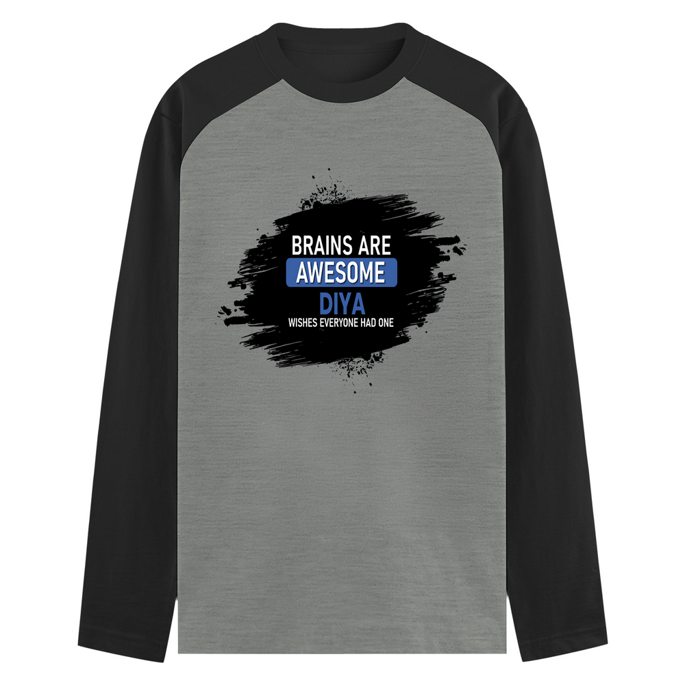 Male Raglan T-Shirt | Men's Regular Fit | 180 GSM Bio-Washed Fabric | Double Stitched, Ribbed Neck | Personalized | Typography | Intelligence | Humor | Everyday | Humorous | Brains Are Awesome - front - mockup 1