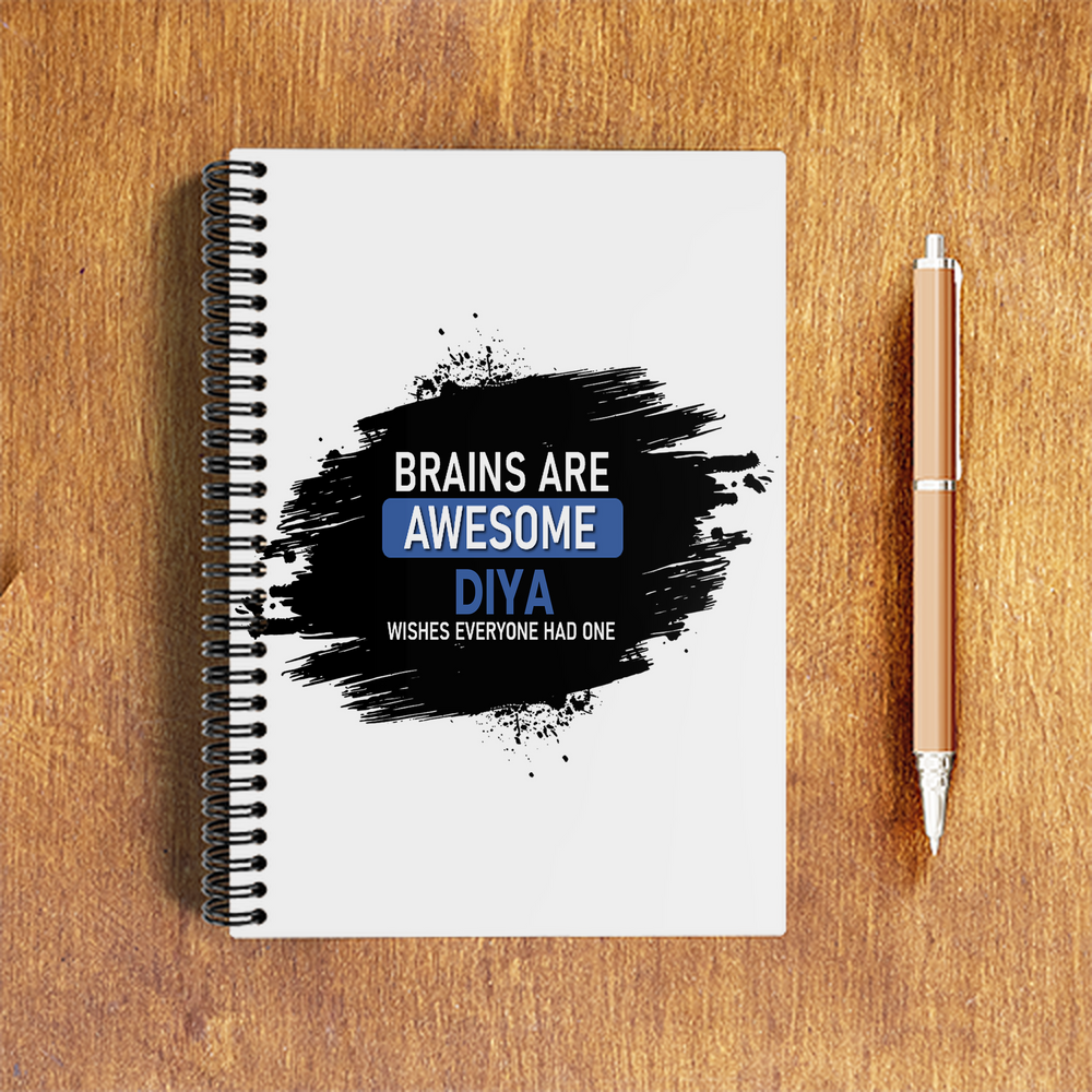 A5 Notepad | 120 Pages, Ruled/Unruled | 70 GSM Natural Shade Paper, 300 GSM Cover | Wire Bound | Everyday Use | Personalized | Typography | Intelligence | Humor | Everyday | Humorous | Brains Are Awesome - front - White - mockup 1