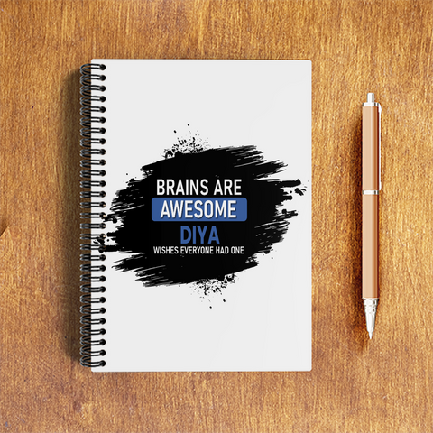 A5 Notepad | 120 Pages, Ruled/Unruled | 70 GSM Natural Shade Paper, 300 GSM Cover | Wire Bound | Everyday Use | Personalized | Typography | Intelligence | Humor | Everyday | Humorous | Brains Are Awesome - front - White - mockup 1