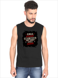 Male Sleeveless T-Shirt | Regular Fit Men | 180 GSM Bio-Washed Cotton Blend | Pre-Shrunk, Double-Stitched | Personalized | Typography | Self-description | Everyday | Assertive | Anti-Social By Choice - front - Black - mockup 1
