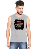 Male Sleeveless T-Shirt | Regular Fit Men | 180 GSM Bio-Washed Cotton Blend | Pre-Shrunk, Double-Stitched | Personalized | Typography | Self-description | Everyday | Assertive | Anti-Social By Choice - front - Grey Melange - mockup 1