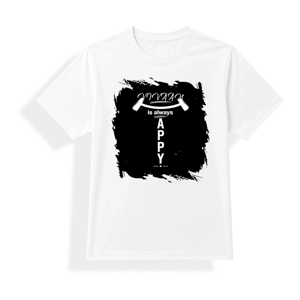 Unisex Dry Fit T-Shirt | Regular Fit | Micro Polyester | Quick-Dry Wrinkle Resistant | Adult | Personalized | Typography | Happiness | Positivity | Everyday | Positive | Always Happy - front - mockup 1