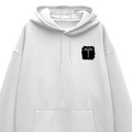 Oversized Hoodie | Relaxed Fit Unisex | 400 GSM Cotton Blend | Pre-Shrunk Warmth & Comfort | Adults | Personalized | Typography | Happiness | Positivity | Everyday | Positive | Always Happy - left pocket - White - mockup 3