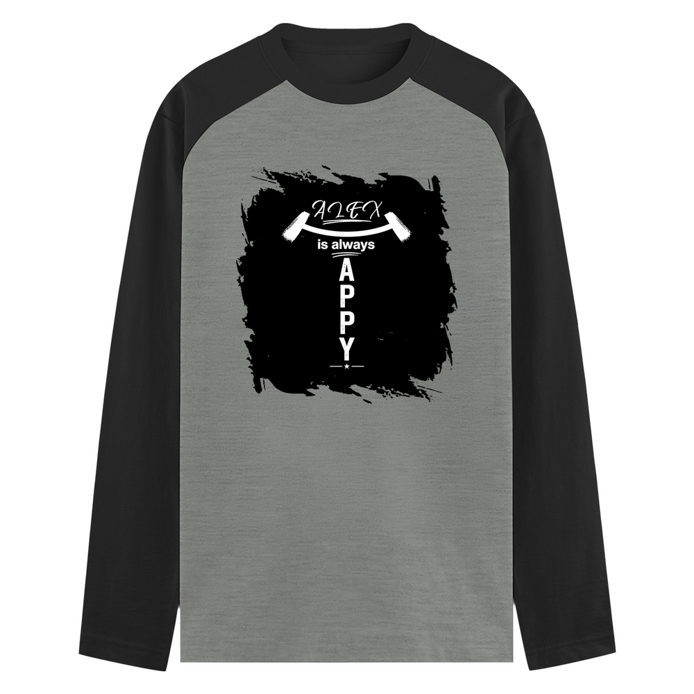 Male Raglan T-Shirt | Men's Regular Fit | 180 GSM Bio-Washed Fabric | Double Stitched, Ribbed Neck | Personalized | Typography | Happiness | Positivity | Everyday | Positive | Always Happy - front - mockup 1