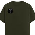 Male Classic Crew T-Shirt | Men's Regular Fit | 180 GSM Bio-Washed Cotton | Pre-Shrunk, Double-Stitched | Personalized | Typography | Happiness | Positivity | Everyday | Positive | Always Happy - right pocket - Olive Green - mockup 4