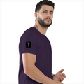 Male Classic Crew T-Shirt | Men's Regular Fit | 180 GSM Bio-Washed Cotton | Pre-Shrunk, Double-Stitched | Personalized | Typography | Happiness | Positivity | Everyday | Positive | Always Happy - right sleeve - Purple - mockup 6