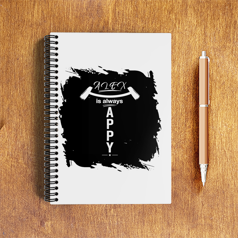 A5 Notepad | 120 Pages, Ruled/Unruled | 70 GSM Natural Shade Paper, 300 GSM Cover | Wire Bound | Everyday Use | Personalized | Typography | Happiness | Positivity | Everyday | Positive | Always Happy - front - White - mockup 1