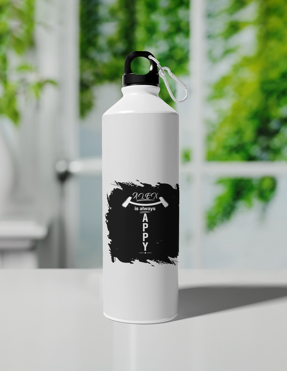 Sipper Bottle | 750 ml Unisex | Aluminum | Clip Cap | Fade-Proof | Personalized | Typography | Happiness | Positivity | Everyday | Positive | Always Happy - front - White - mockup 1