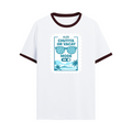 Ringer T-Shirt | Unisex Fit | 100% Cotton | Bio-Washed, Pre-Shrunk, Rib Neck | Adults | Personalized | Typography | Vacation | Beach | Everyday | Humorous | Vacation Mode On - front - Maroon off white - mockup 1
