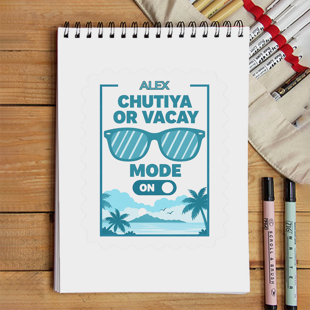 Sketchbook | A5 Size | 140 GSM Paper | Spiral Bound | Unisex | Personalized | Typography | Vacation | Beach | Everyday | Humorous | Vacation Mode On - front - White - mockup 1