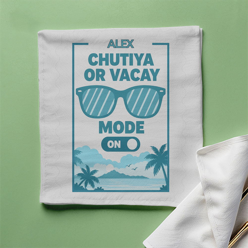 Cloth Napkin | Standard Dining Size | 100% Polyester | Soft, Durable, Hemmed | Unisex | Personalized | Typography | Vacation | Beach | Everyday | Humorous | Vacation Mode On - front - White - mockup 1