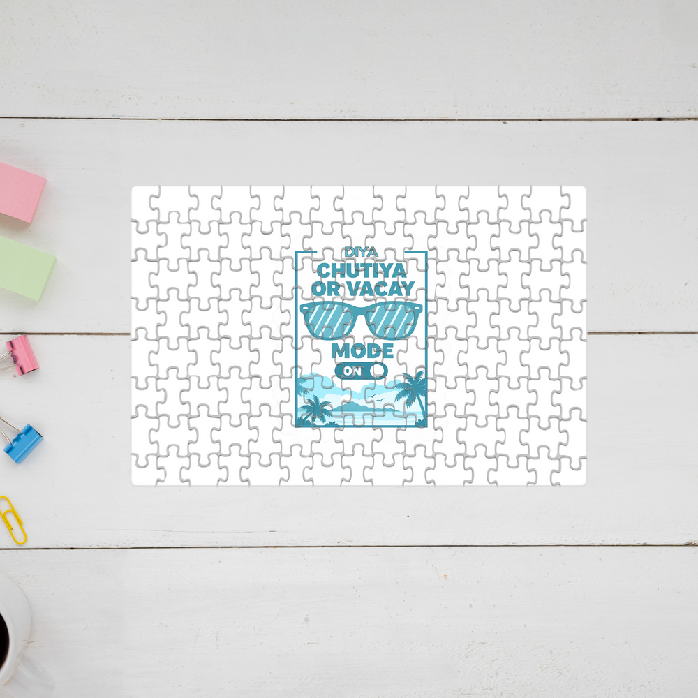Jigsaw Puzzle | 120 Pieces A4 Size | Recycled Paper Semi-Glossy Finish | Fade-Proof Engaging Entertainment | Unisex | Personalized | Typography | Vacation | Beach | Everyday | Humorous | Vacation Mode On - front - mockup 1