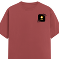 Male Classic Crew T-Shirt | Men's Regular Fit | 180 GSM Bio-Washed Cotton | Pre-Shrunk, Double-Stitched | Personalized | Bold Graphic | Abstract Design | Everyday | Expressive | The Golden N - left pocket - Coral - mockup 3