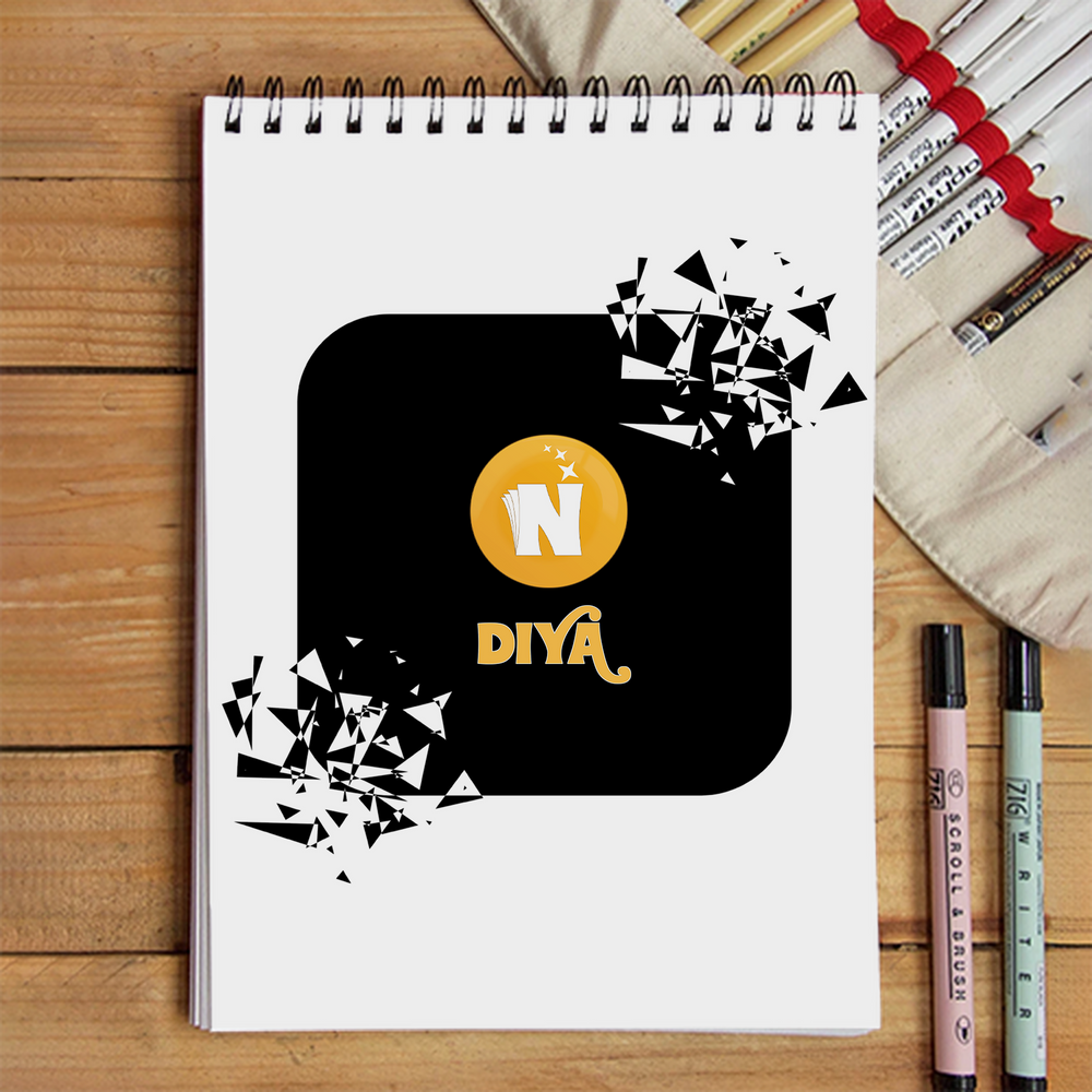 Sketchbook | A5 Size | 140 GSM Paper | Spiral Bound | Unisex | Personalized | Bold Graphic | Abstract Design | Everyday | Expressive | The Golden N - front - White - mockup 1