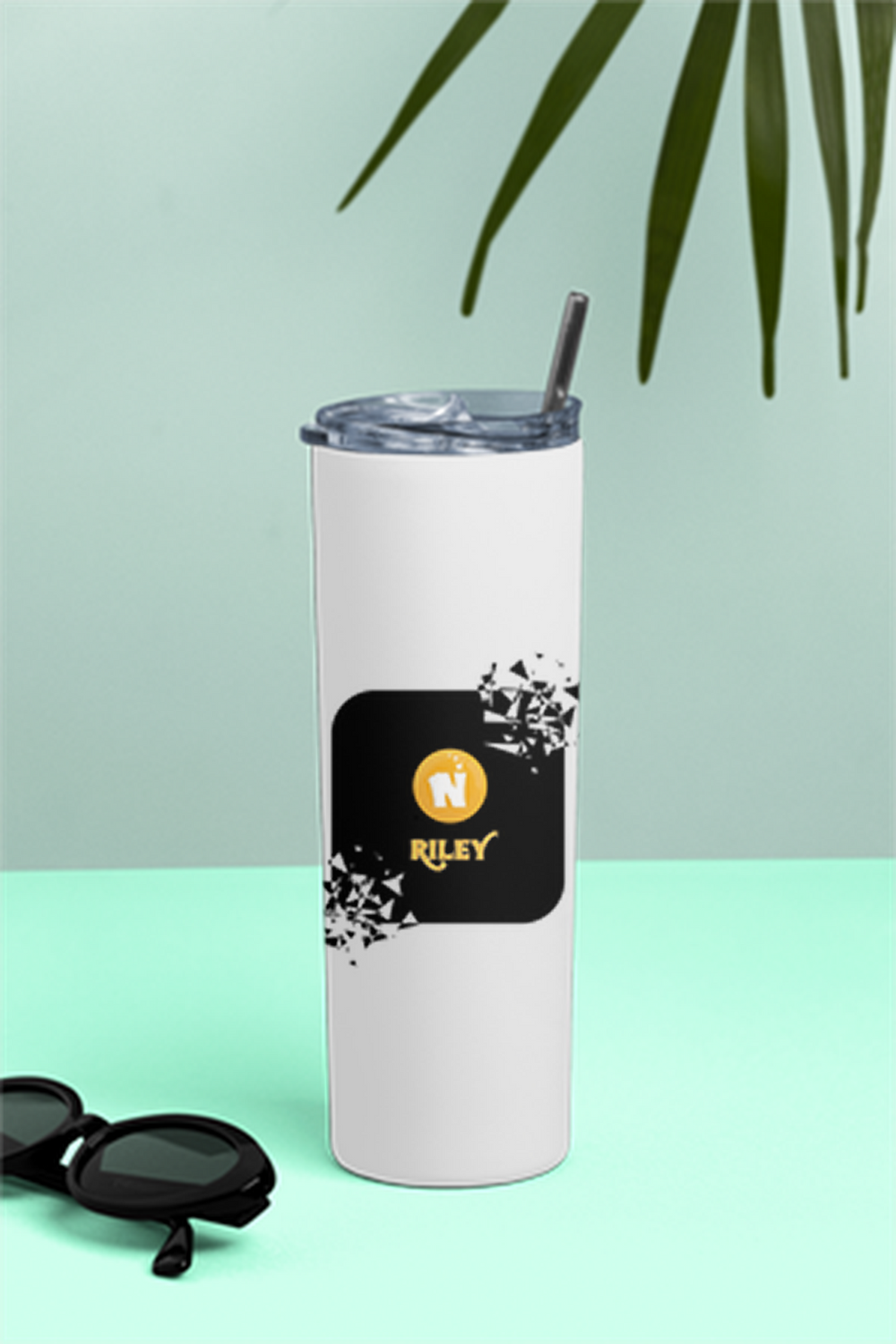 Tumbler Bottle | 20oz Capacity | Stainless Steel | Double-Wall Insulated, Splash-Proof Lid, Metal Straw | Everyday Use | Personalized | Bold Graphic | Abstract Design | Everyday | Expressive | The Golden N - front - White - mockup 1