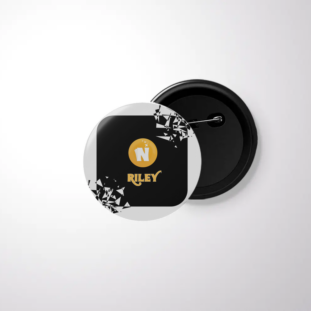 Pin Button Badge | Durable Metal | Glossy Finish | Unisex | Personalized | Bold Graphic | Abstract Design | Everyday | Expressive | The Golden N - front - White - mockup 1