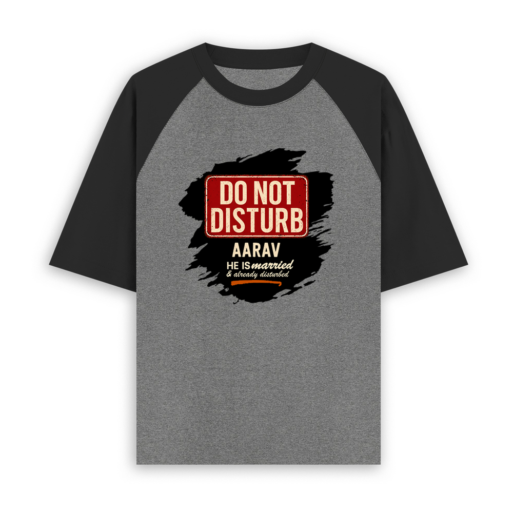 Unisex Oversized Raglan T-Shirt | Relaxed Fit | 180 GSM Bio-Washed Cotton | Two-Tone Design | Soft Comfort | Personalized | Typography | Humor | Everyday | Humorous | Married Life, No Peace - front - mockup 1