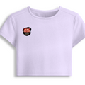 Female Baby Tee | Cropped Fit | Cotton Spandex Blend | Stretchy & Breathable | Women | Personalized | Typography | Humor | Everyday | Humorous | Married Life, No Peace - right pocket - Lavender - mockup 4