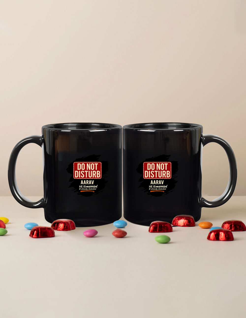 Black Coffee Mug | 11 oz | Ceramic | Fade-Proof | Unisex Adult | Personalized | Typography | Humor | Everyday | Humorous | Married Life, No Peace - front - mockup 1