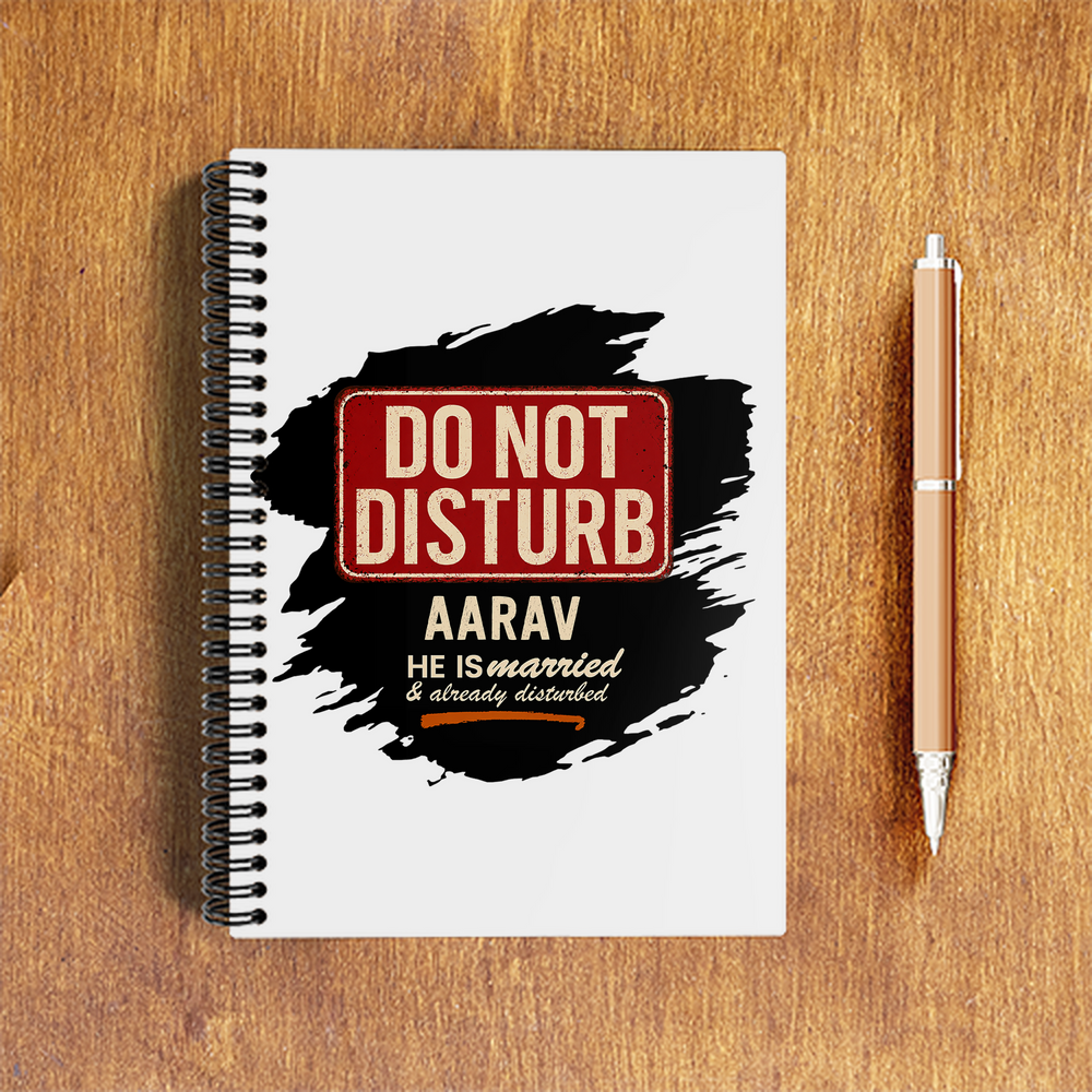 A5 Notepad | 120 Pages, Ruled/Unruled | 70 GSM Natural Shade Paper, 300 GSM Cover | Wire Bound | Everyday Use | Personalized | Typography | Humor | Everyday | Humorous | Married Life, No Peace - front - White - mockup 1