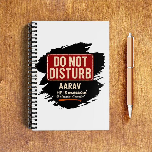 A5 Notepad | 120 Pages, Ruled/Unruled | 70 GSM Natural Shade Paper, 300 GSM Cover | Wire Bound | Everyday Use | Personalized | Typography | Humor | Everyday | Humorous | Married Life, No Peace - front - White - mockup 1