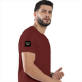 Male Classic Crew T-Shirt | Men's Regular Fit | 180 GSM Bio-Washed Cotton | Pre-Shrunk, Double-Stitched | Personalized | Typography | Hand Gestures | Self-expression | Everyday | Humorous | Humorous K-pop - right sleeve - Brick Red - mockup 6
