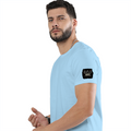 Cotton Stretch T-Shirt | Unisex Fit | 95% Cotton 5% Spandex | Breathable Flexible Durable | Adults | Personalized | Typography | Hand Gestures | Self-expression | Everyday | Humorous | Humorous K-pop - left sleeve - Baby Blue - mockup 5
