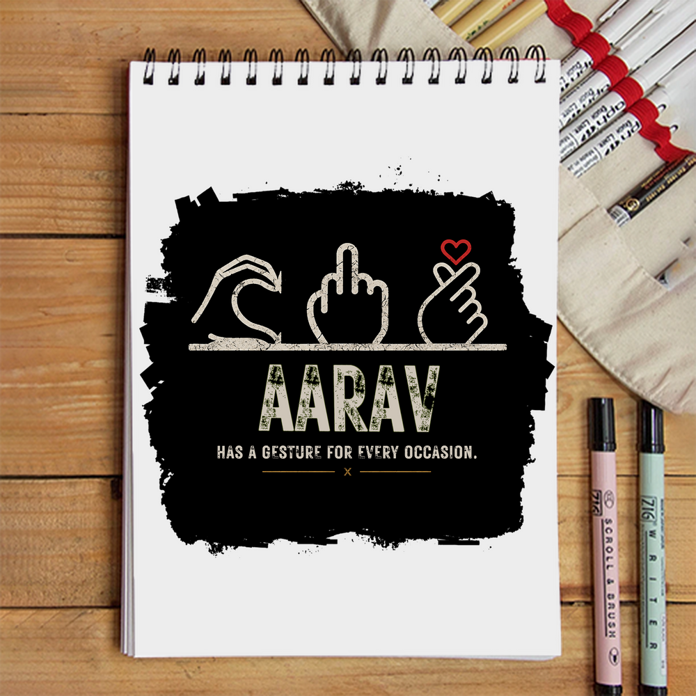 Sketchbook | A5 Size | 140 GSM Paper | Spiral Bound | Unisex | Personalized | Typography | Hand Gestures | Self-expression | Everyday | Humorous | Humorous K-pop - front - White - mockup 1