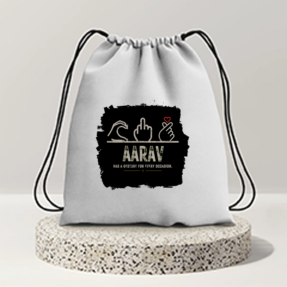 Drawstring Bag | 280 GSM | Durable Cotton | Secure Closure | Unisex | Personalized | Typography | Hand Gestures | Self-expression | Everyday | Humorous | Humorous K-pop - front - mockup 1