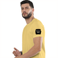 Female Classic Crew T-Shirt | Regular Fit | 180 GSM Bio-Washed Cotton Blend | Pre-Shrunk, Double-Stitched | Women | Personalized | Typography | Hand Gestures | Self-expression | Everyday | Humorous | Humorous K-pop - left sleeve - Yellow - mockup 5