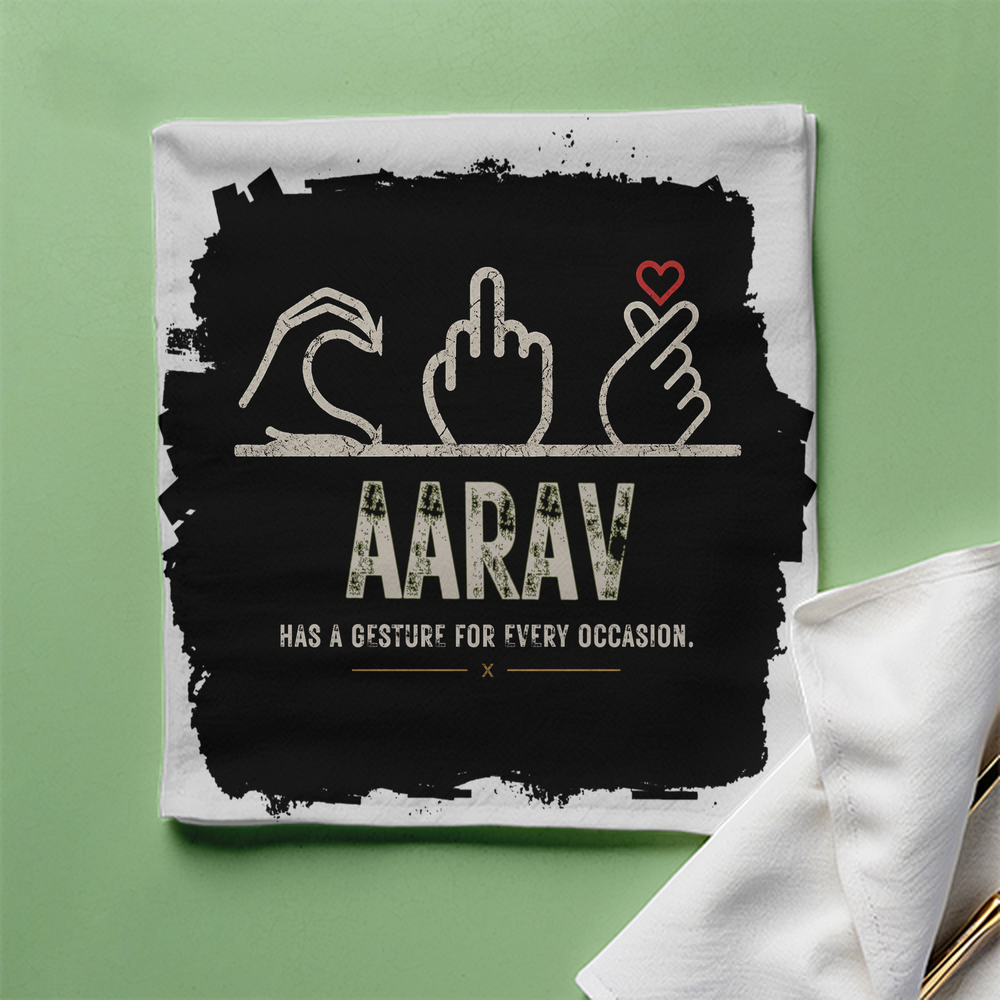 Cloth Napkin | Standard Dining Size | 100% Polyester | Soft, Durable, Hemmed | Unisex | Personalized | Typography | Hand Gestures | Self-expression | Everyday | Humorous | Humorous K-pop - front - White - mockup 1