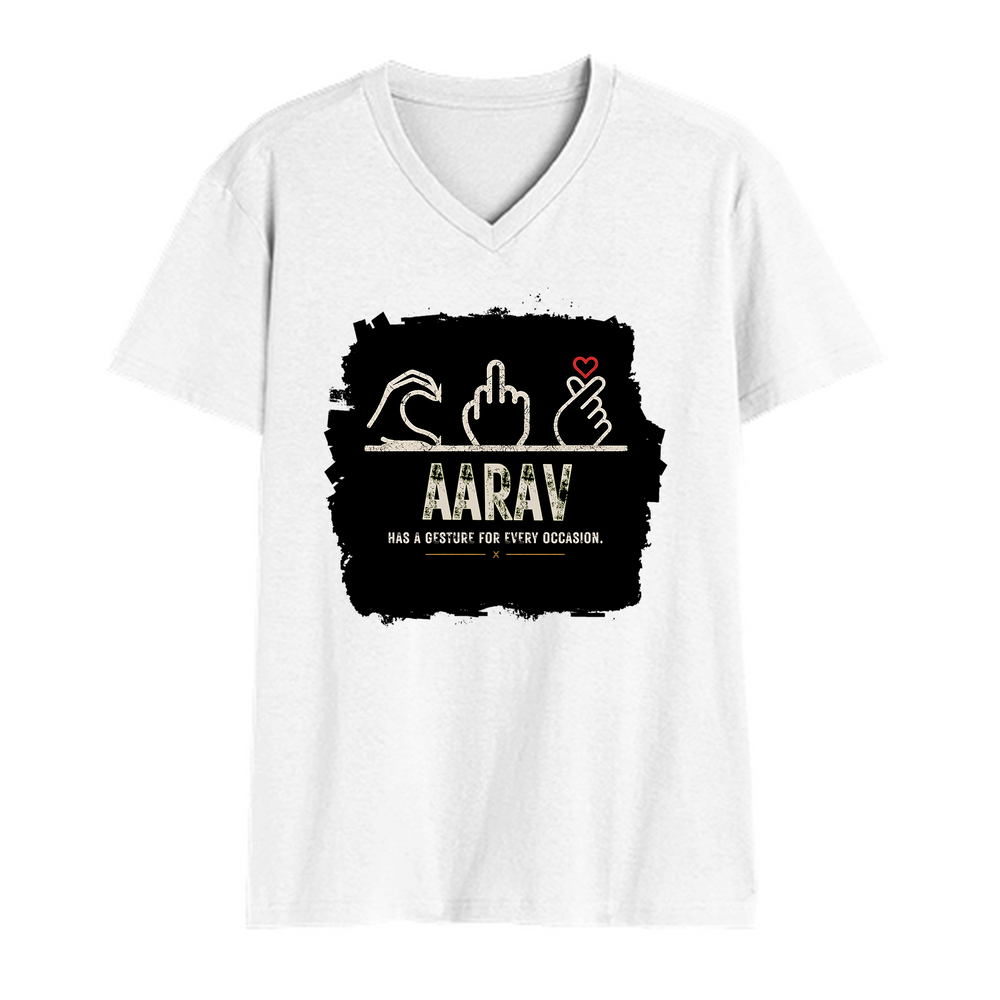 Men's V-Neck T-Shirt | Regular Fit | 180 GSM Bio-Washed Cotton | Durable Double-Stitched Seams | Everyday Wear | Personalized | Typography | Hand Gestures | Self-expression | Everyday | Humorous | Humorous K-pop - front - White - mockup 1