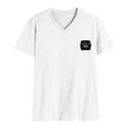 Men's V-Neck T-Shirt | Regular Fit | 180 GSM Bio-Washed Cotton | Durable Double-Stitched Seams | Everyday Wear | Personalized | Typography | Hand Gestures | Self-expression | Everyday | Humorous | Humorous K-pop - left pocket - White - mockup 3