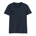 Men's V-Neck T-Shirt | Regular Fit | 180 GSM Bio-Washed Cotton | Durable Double-Stitched Seams | Everyday Wear | Personalized | Typography | Hand Gestures | Self-expression | Everyday | Humorous | Humorous K-pop - right pocket - Navy Blue - mockup 4
