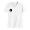 Men's V-Neck T-Shirt | Regular Fit | 180 GSM Bio-Washed Cotton | Durable Double-Stitched Seams | Everyday Wear | Personalized | Typography | Hand Gestures | Self-expression | Everyday | Humorous | Humorous K-pop - right pocket - White - mockup 4